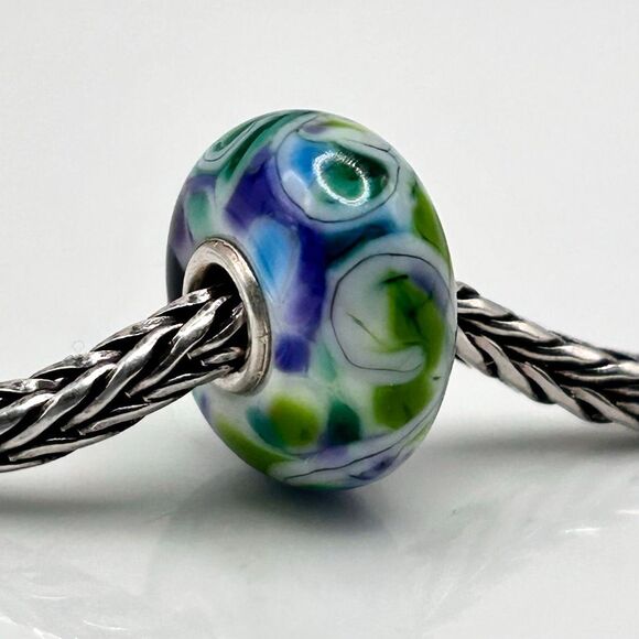 Summersday Artisan Trollbeads Style Trollstone Blue Plum Green White Mosaic - Picture 6 of 12